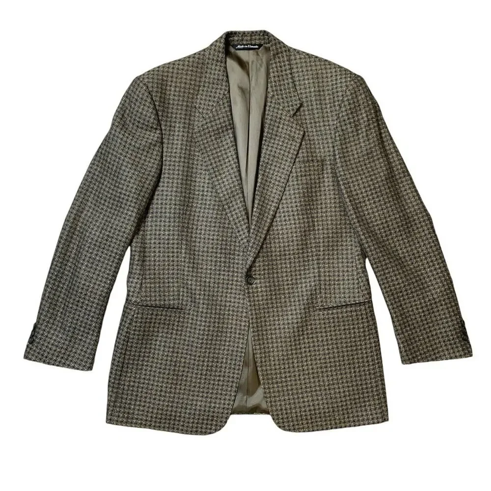 Vintage Jack Victor Blazer Mens 42 Olive Navy Silk Wool Blend One Button Notch